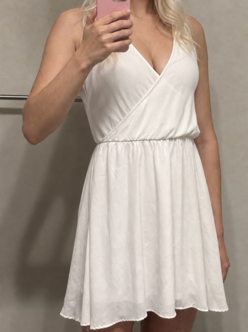 Lush White Sleeveless V-Neck Elastic Waist Mini Dress